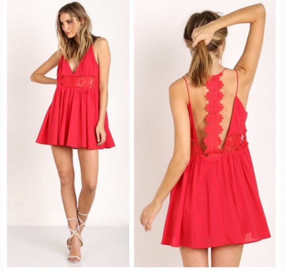 Jetset Diaries Grazie Red Lace Mini Dress XS NWT Backless Scallop Party
